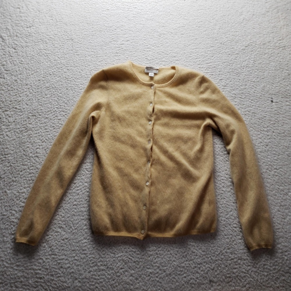 Charter Club Cardigan Sweater Womens Small Beige Crew Neck Button Front Cashmere